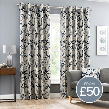 Zen Blue Jacquard Eyelet Curtains